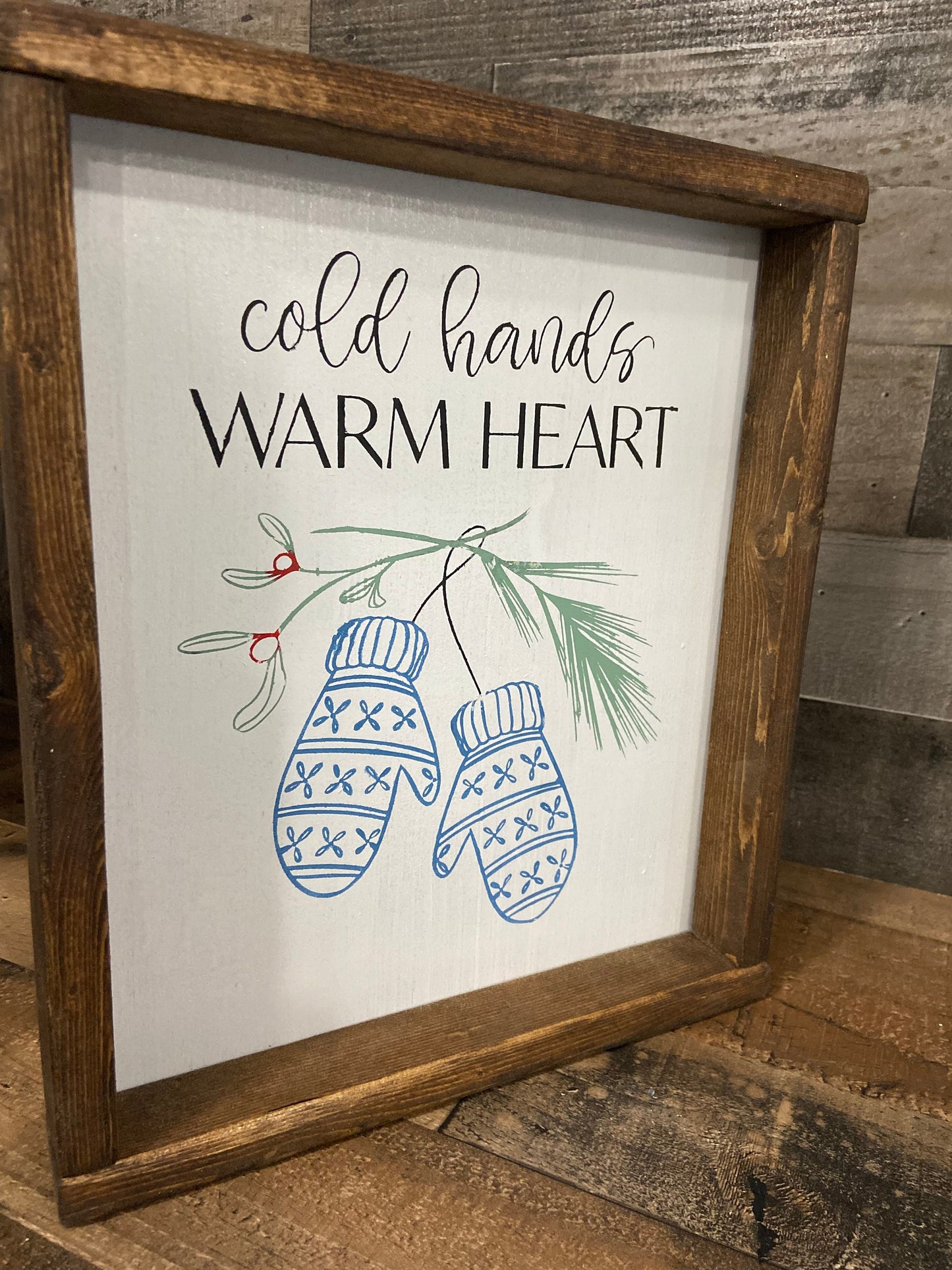 Cold Hands Warm Heart Framed Art, shelf sitter, winter art