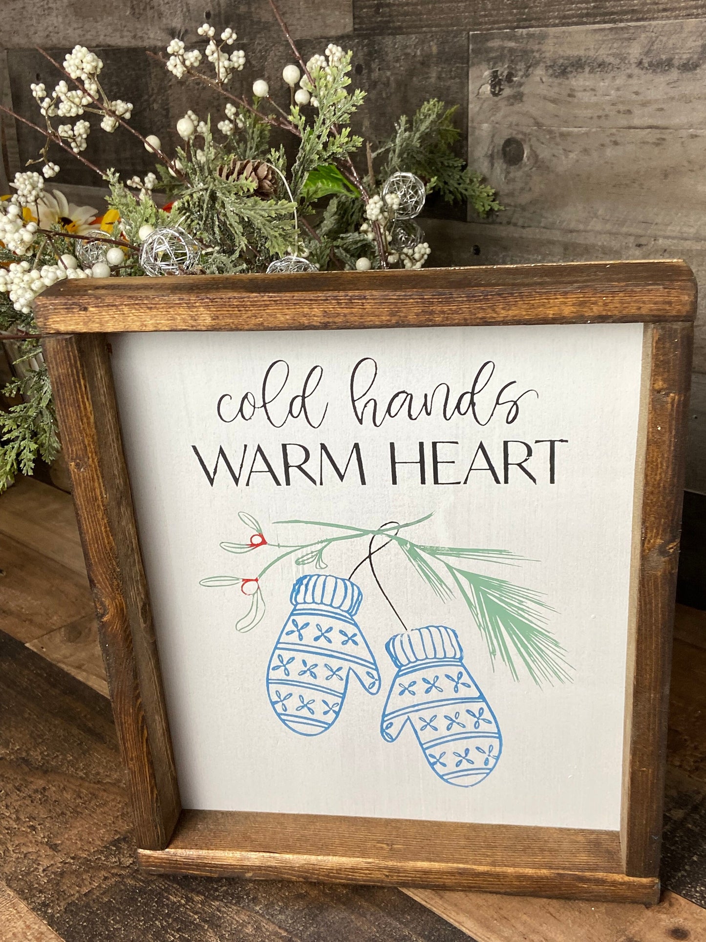 Cold Hands Warm Heart Framed Art, shelf sitter, winter art
