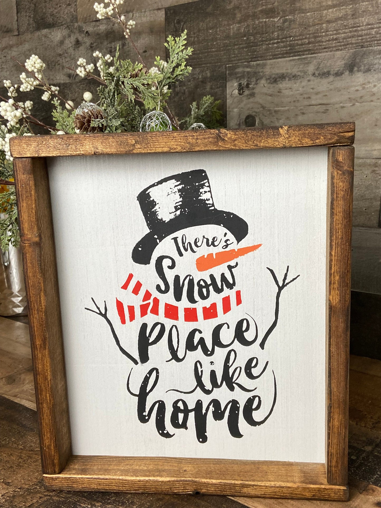 Rustic Framed Snowman Art, door hanger, wall art, shelf sitter, home decor