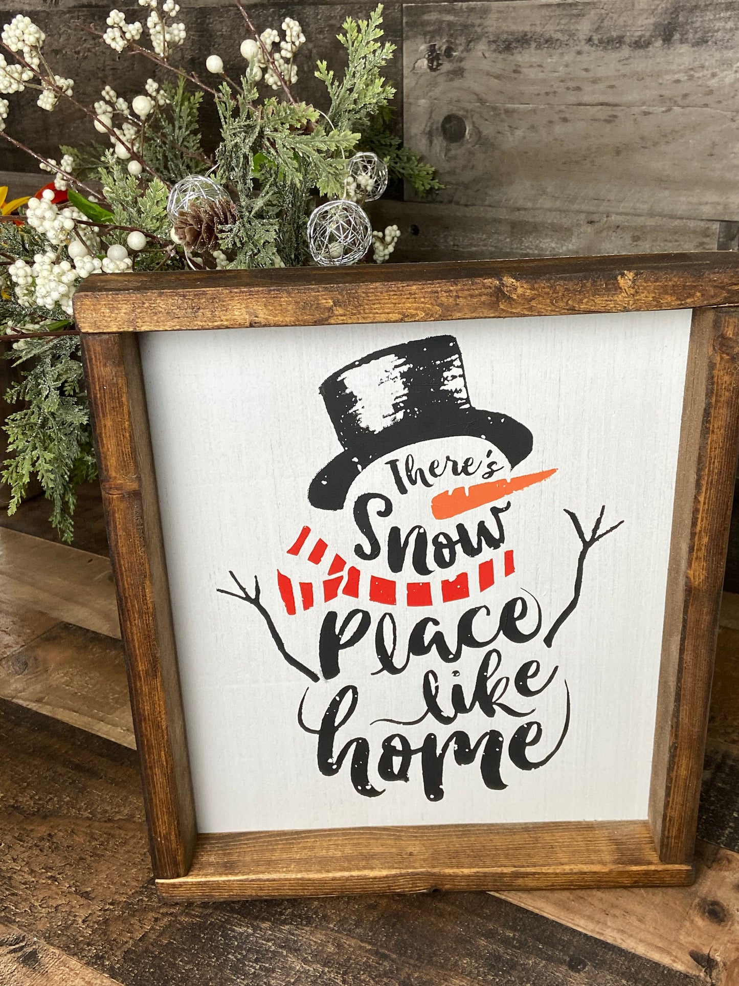 Rustic Framed Snowman Art, door hanger, wall art, shelf sitter, home decor